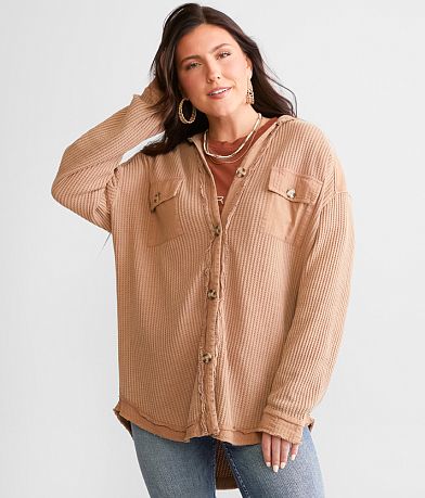 BKE Oversized Waffle Knit Hooded Shirt full left side view
