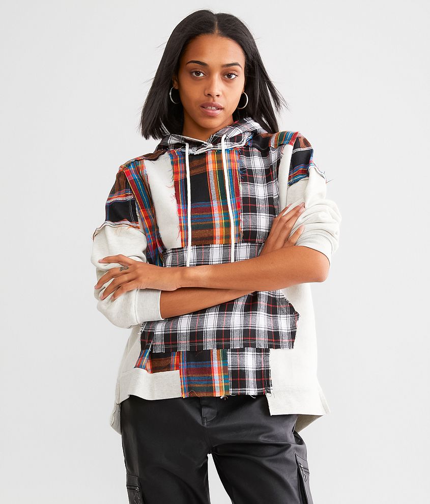 Gilded Intent Oversized Plaid Hooded Sweatshirt front view