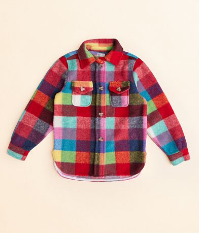 BKE Girls - Plaid Fleece Shacket front view