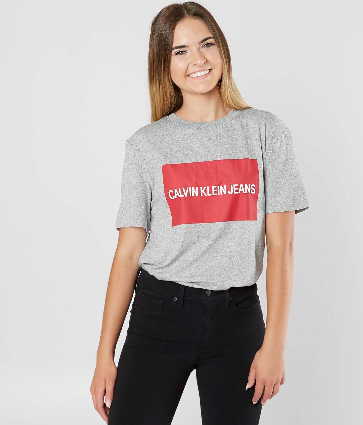 Calvin Klein Color Block Logo T-Shirt - Women's T-Shirts in Mica Heather |  Buckle