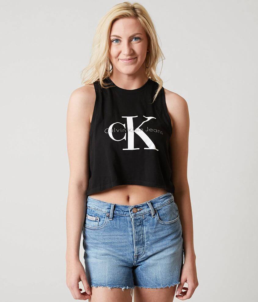 Kleuterschool Oproepen Beperken Calvin Klein CK Cropped Tank Top - Women's Tank Tops in Black | Buckle