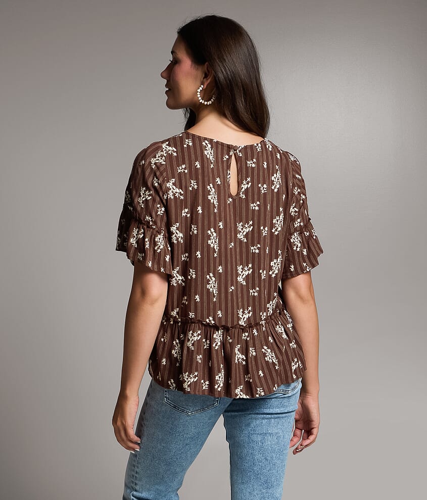 Striped Floral Embroidered Top