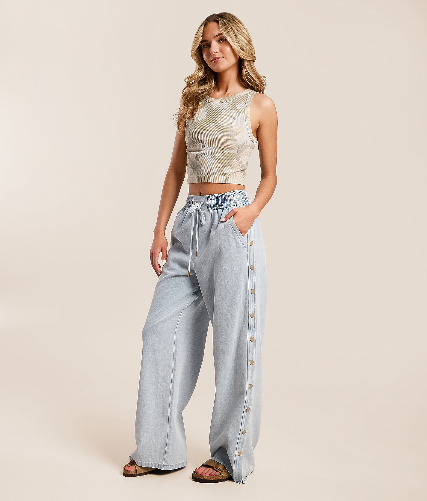 CAMELLIA High Rise Wide Leg Baggy Side Snap Jean - Women's Jeans