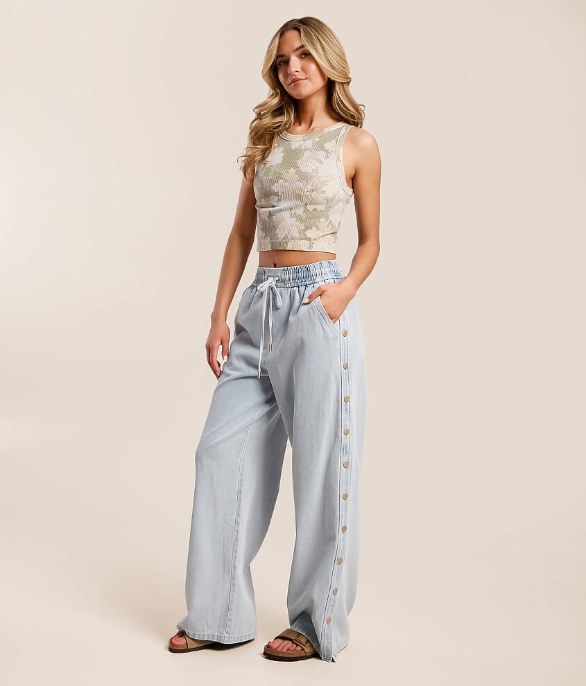 CAMELLIA High Rise Wide Leg Baggy Side Snap Jean - Women's Jeans
