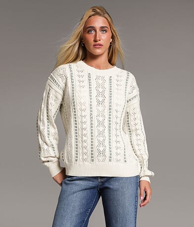 BKE Pointelle Striped Sweater front view