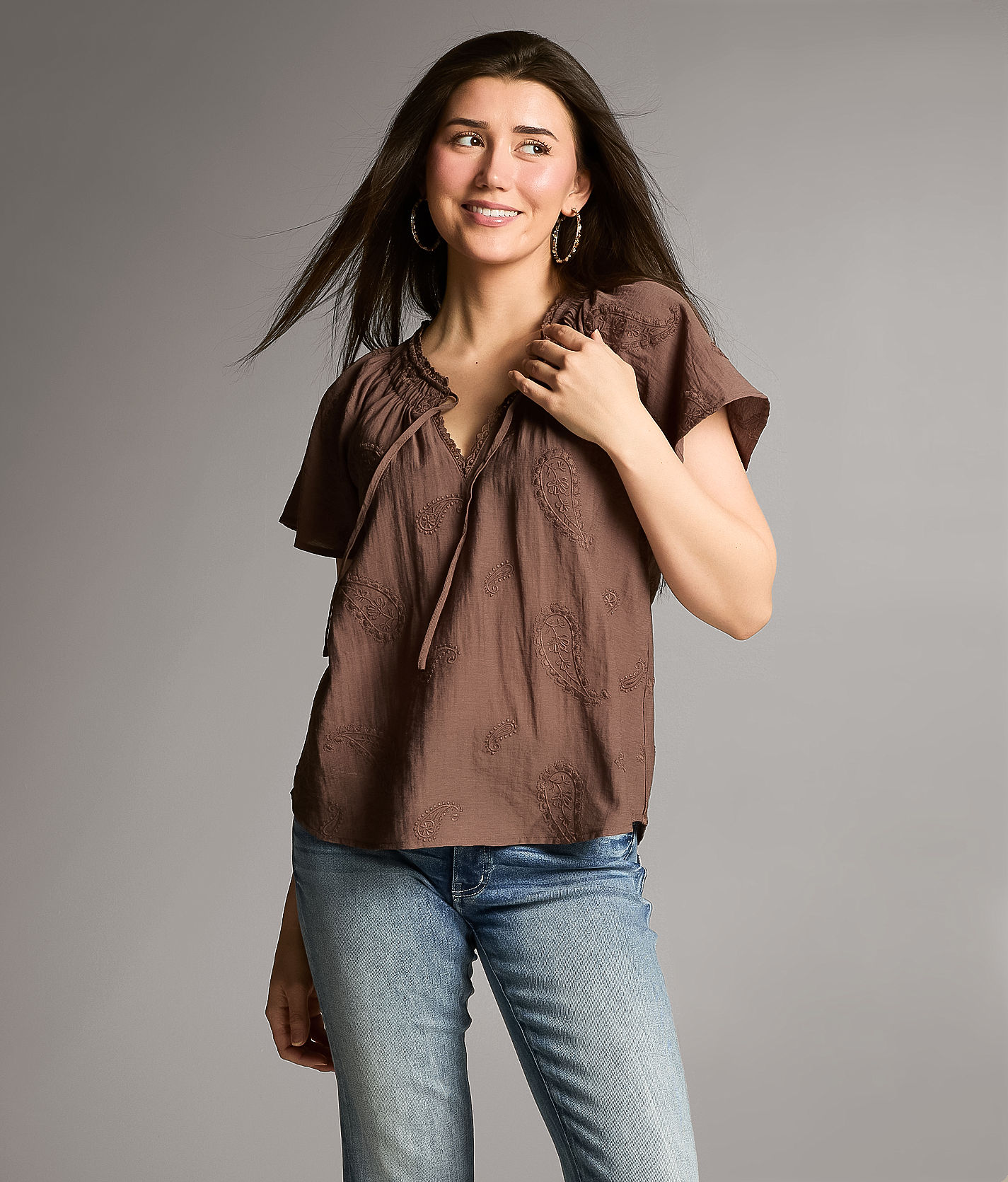BKE Embroidered Paisley Top - Women's Shirts & Blouses in
