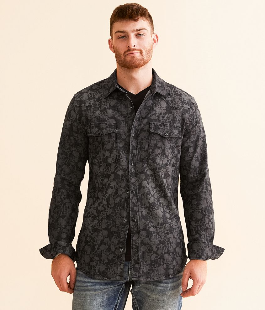 Canyon of Heroes Skulls Denim Stretch Shirt front view