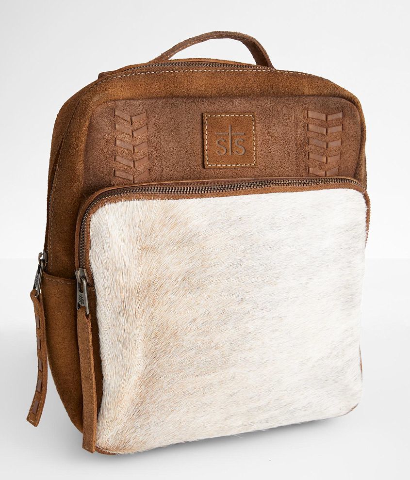 STS Cowhide Saddle Tramp Leather Backpack Women's Bags in Brown White