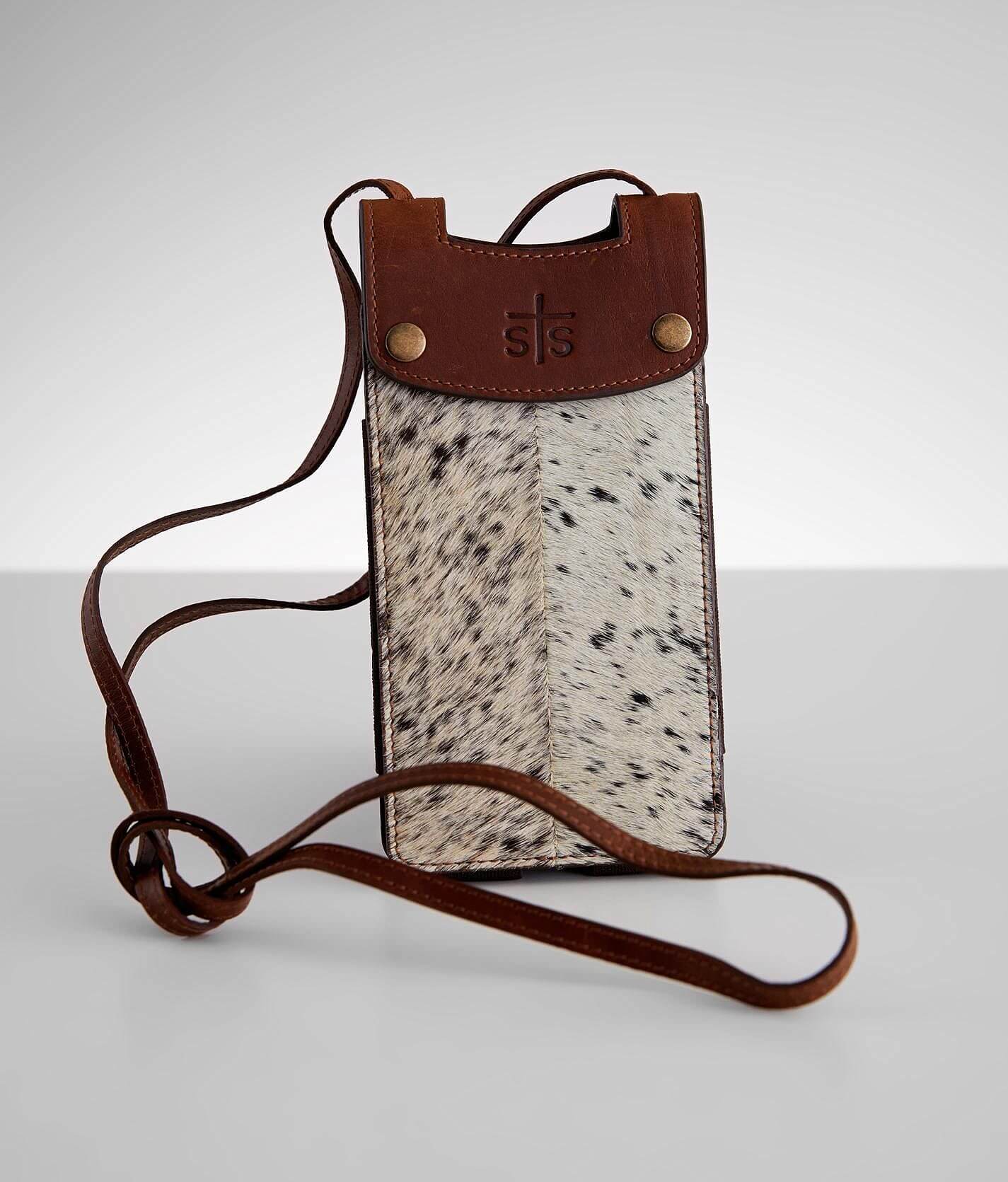 Cowhide Crossbody Phone Purse with Tooled Leather Tan - Avery