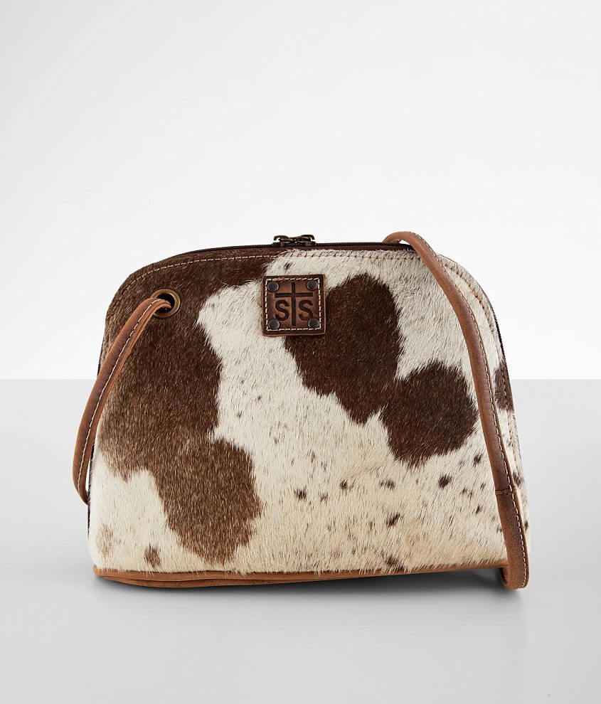 Cowhide Crossbody Zipper Accent Purse - Brindle and White