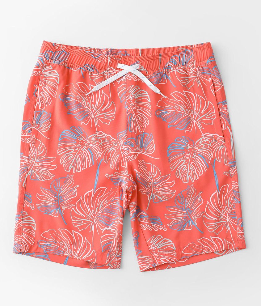 Boys - Departwest Neon Leaf Stretch Swim Trunks front view