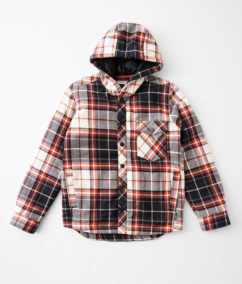 Boys - Departwest Plaid Hooded Shacket front view