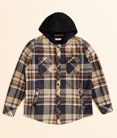 Departwest Boys - Plaid Fleece Hooded Shacket front view