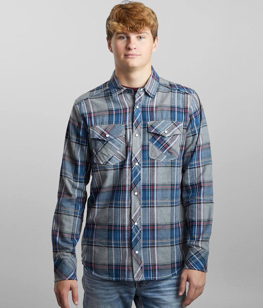 BKE Plaid Standard Flannel Shirt - Men's Shirts in Grey Navy | Buckle