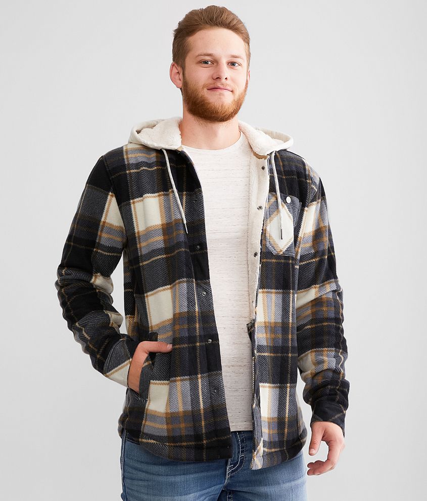 Departwest Plaid Fleece Hooded Shacket Men s Coats Jackets in