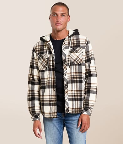 Departwest Plaid Fleece Hooded Shacket front view