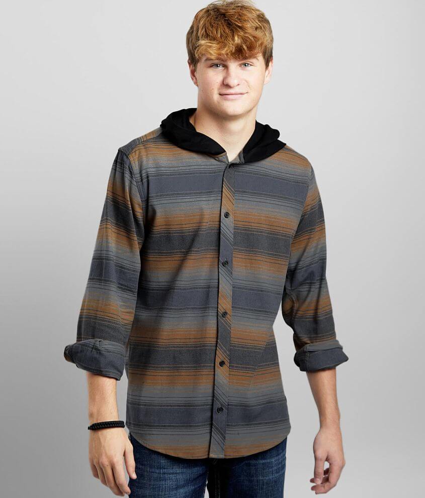 Departwest Striped Woven Hooded Stretch Shirt front view