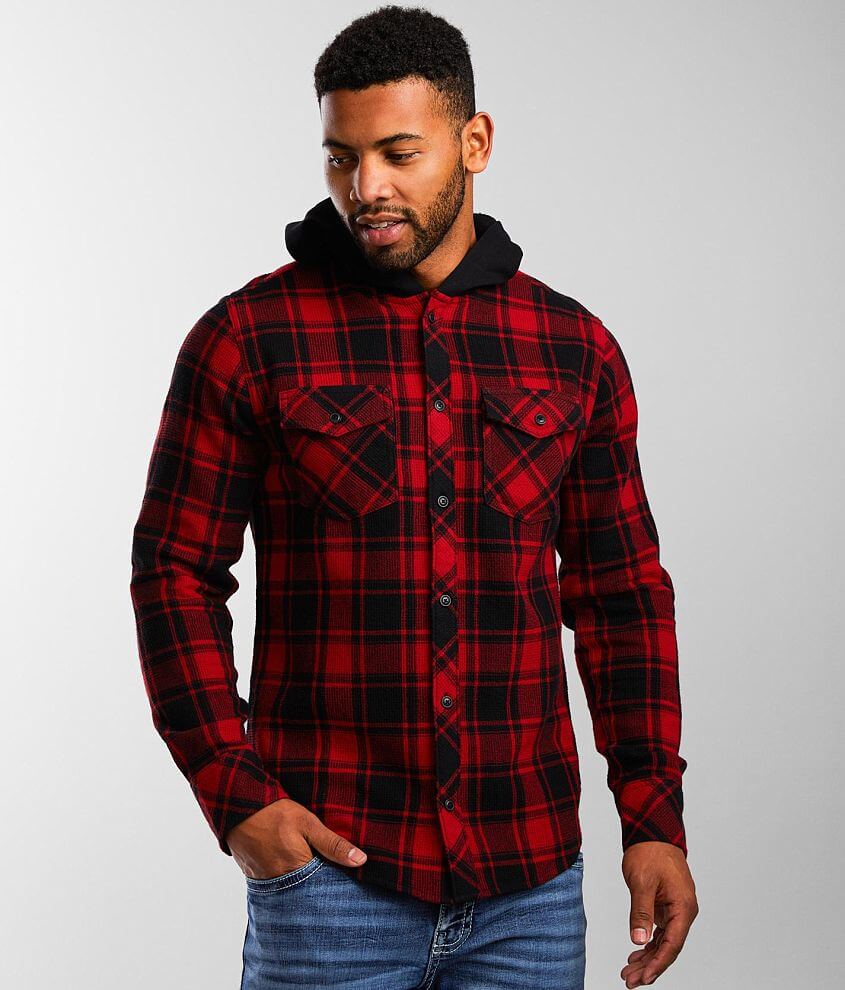 Departwest Hooded Plaid Thermal Shirt - Men's Shirts in Red