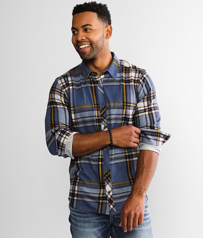 Departwest Brushed Knit Plaid Stretch Shirt front view