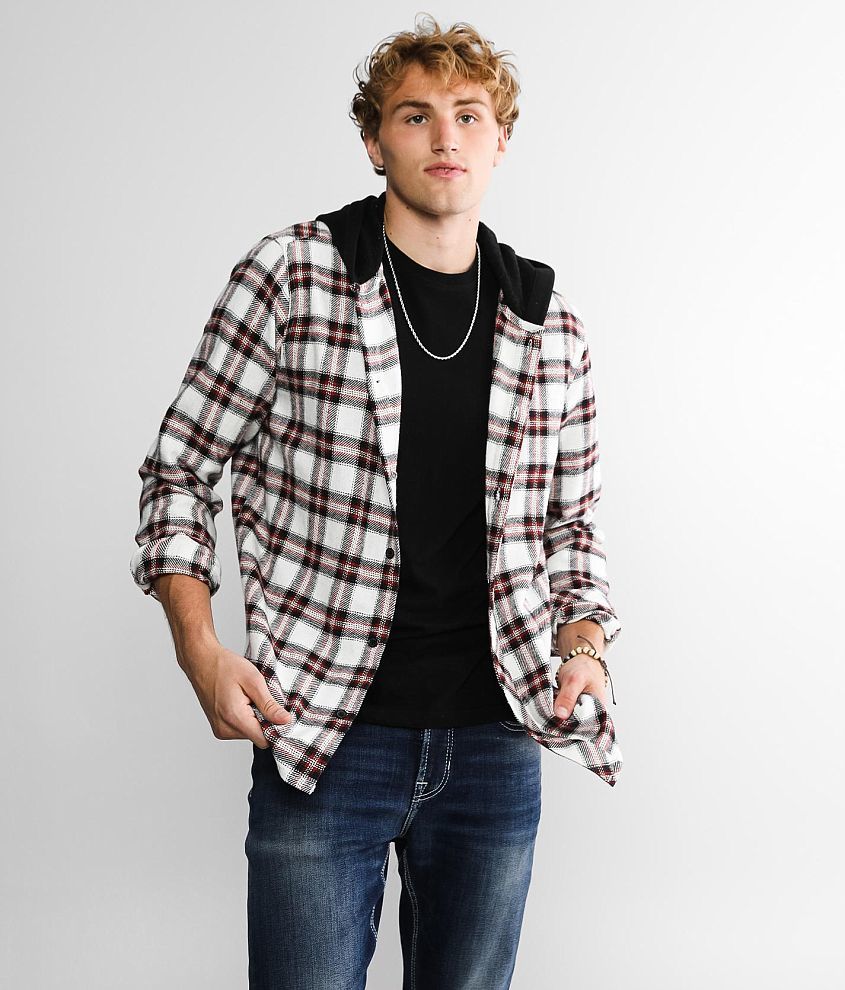 Departwest Hooded Plaid Thermal Shirt - Men's Shirts in Red