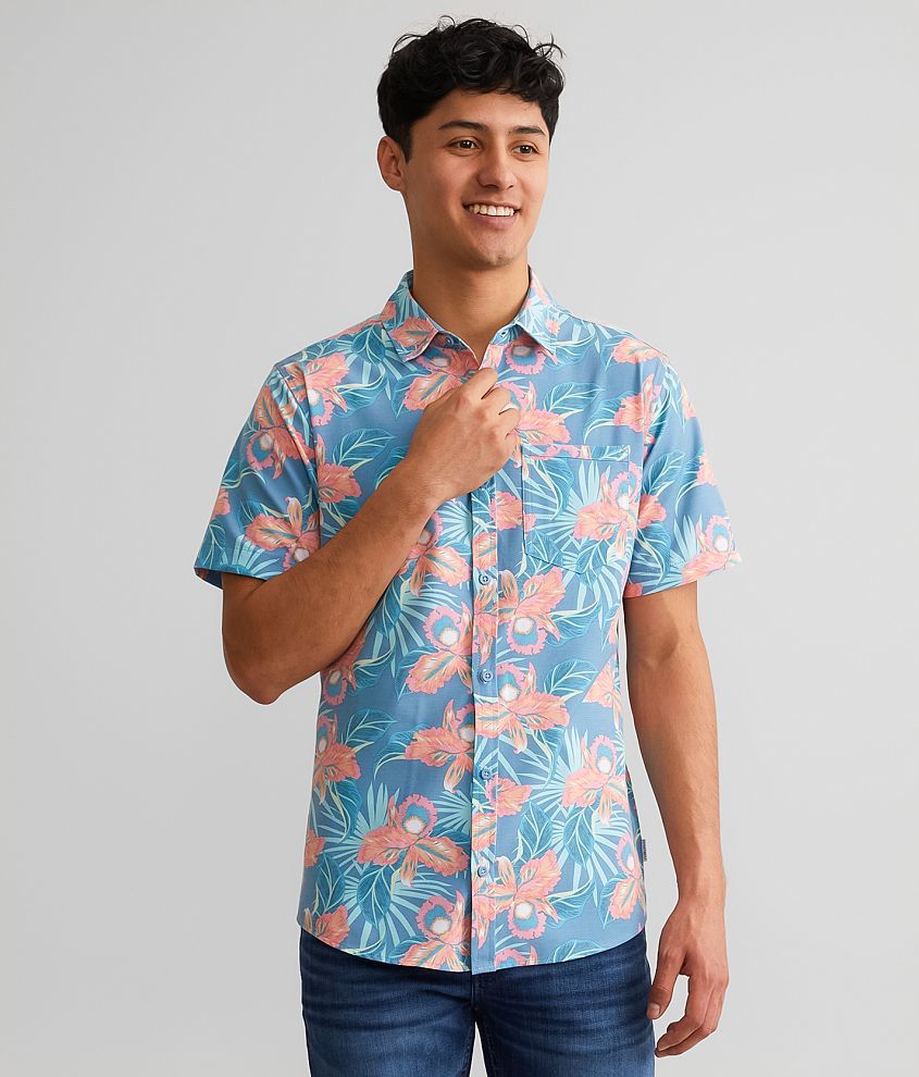 Departwest Tropical Floral Performance Stretch Shirt front view