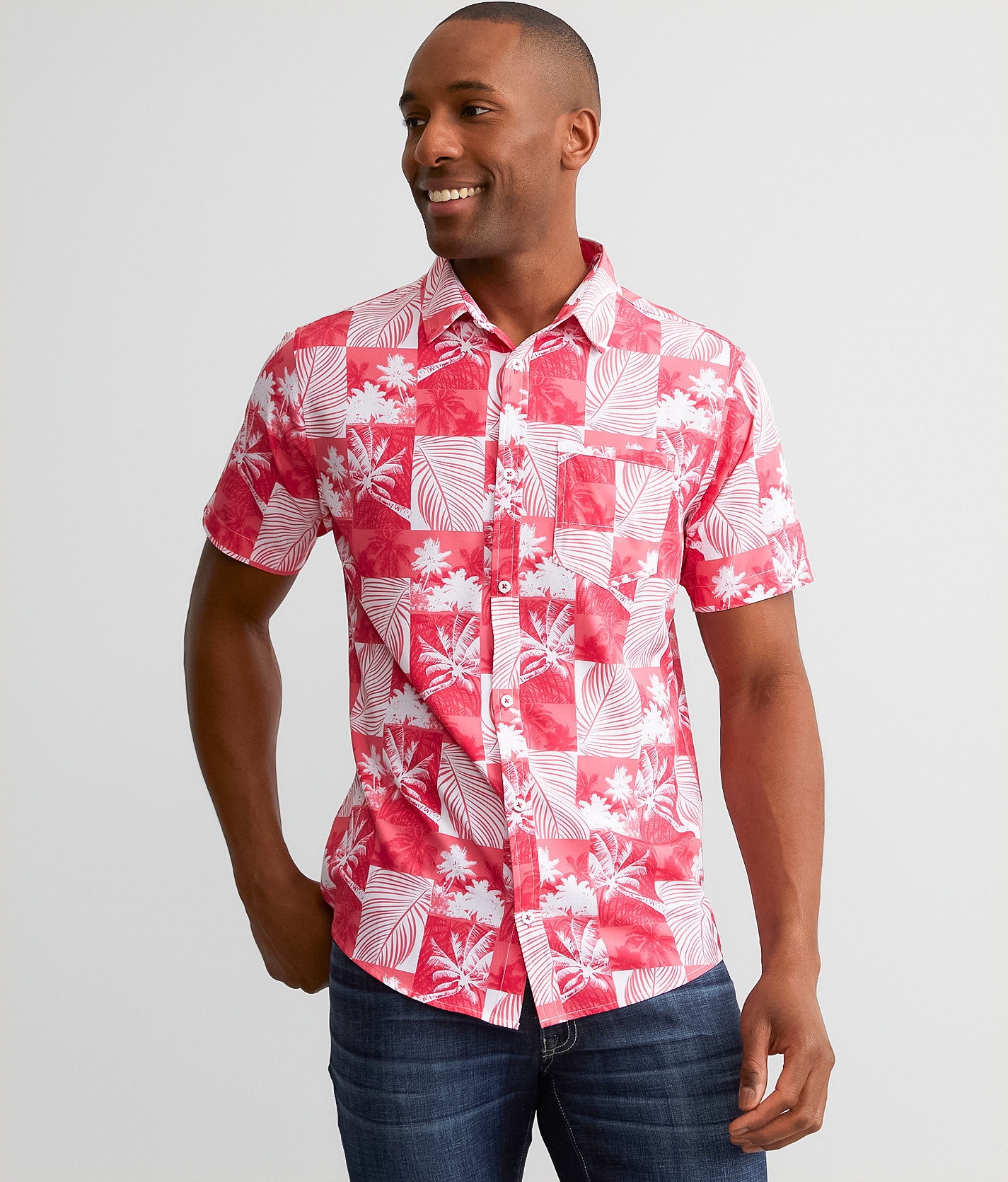 Departwest Tropical Performance Stretch Shirt - Men's Shirts in Hot Pink  White | Buckle