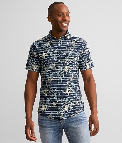 Departwest Tropical Striped Performance Stretch Shirt front view