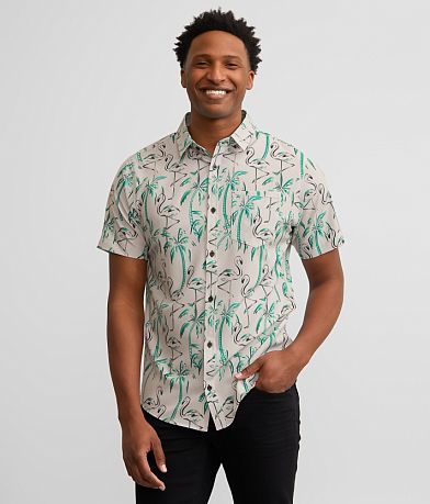 Departwest Flamingo Print Performance Stretch Shirt front view