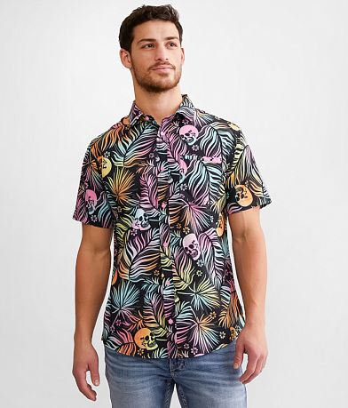 Departwest Tropical Skull Performance Stretch Shirt front view
