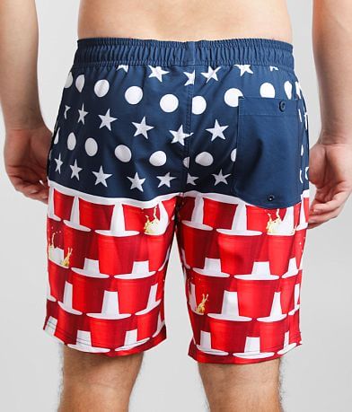 Departwest Patriotic Beer Pong Stretch Swim Trunks BACK