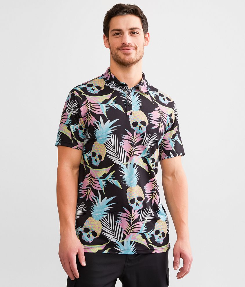 Departwest Tropical Skull Performance Polo front view