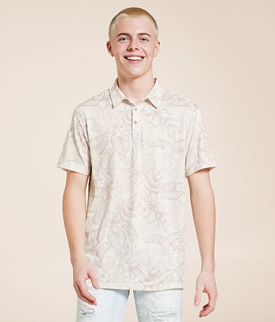 Departwest Tropical Floral Performance Polo front view