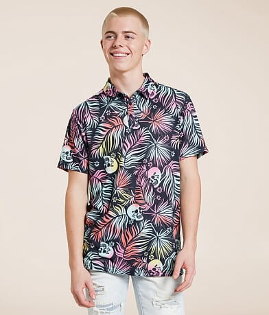 Departwest Tropical Skull Performance Polo front view