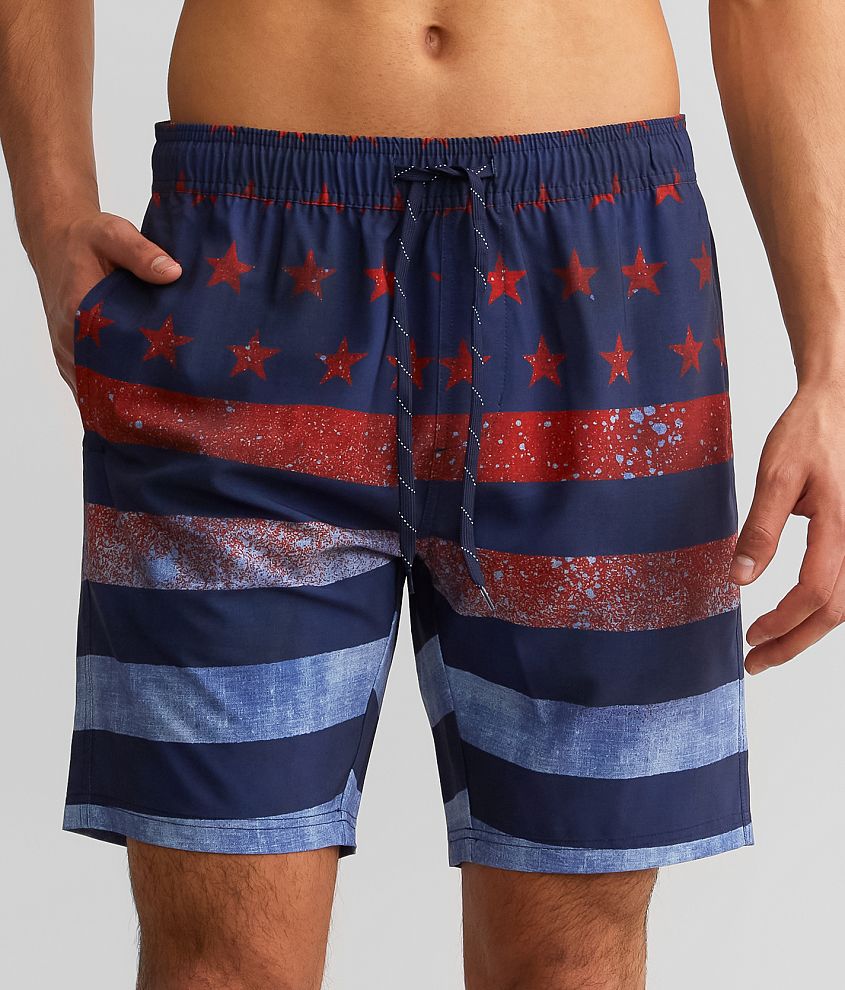 Departwest Stars Stripes Stretch Swim Trunks Men s Swimwear in Red Navy Grey Buckle