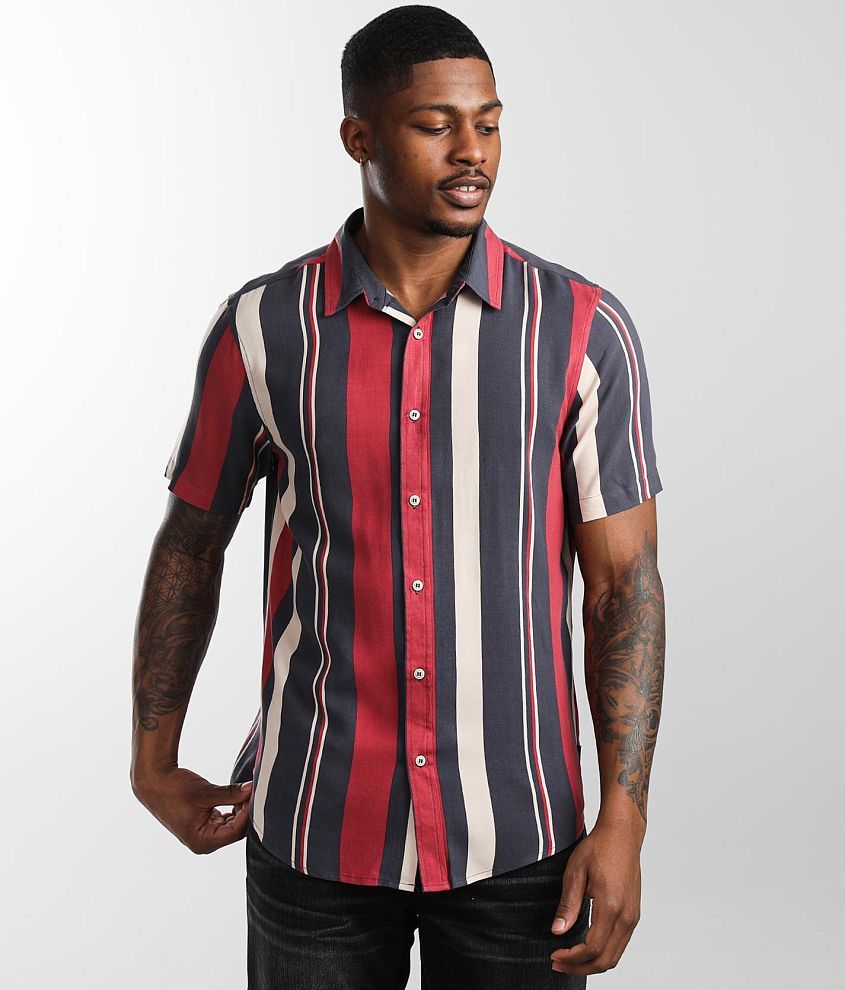 Red and black hot sale vertical striped shirt