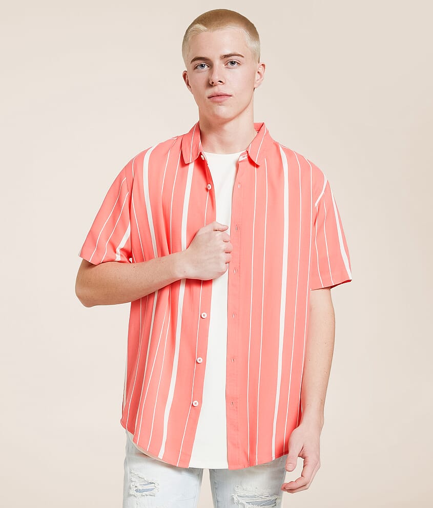 Nova Industries Men's Rayon Striped Shirt in Coral/Orange | Size: Medium | Buckle