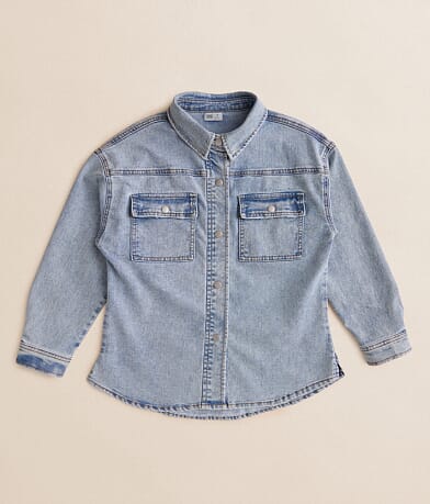 BKE Girls - Washed Denim Shacket front view
