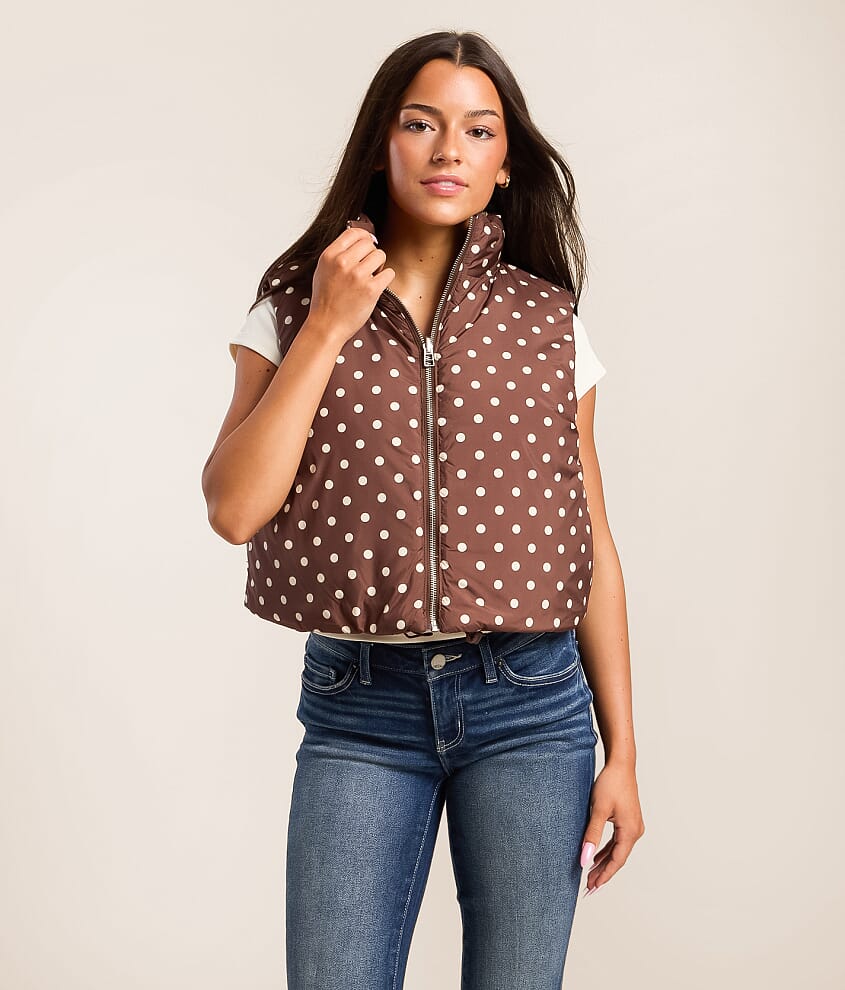 Polka Dot Reversible Cropped Puffer Vest