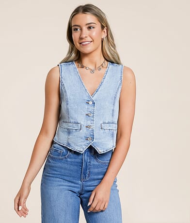 Ci Sono Washed Denim Stretch Vest front view