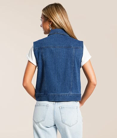 Trucker Striped Denim Stretch Vest thumbnail 3