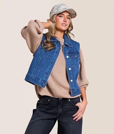 Trucker Striped Denim Stretch Vest thumbnail 6