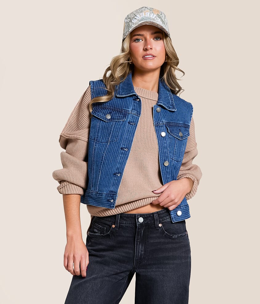 Trucker Striped Denim Stretch Vest