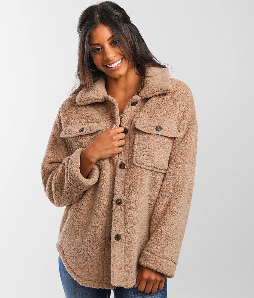 BKE Oversized Fleece Shacket Women's Coats/Jackets in Taupe Buckle