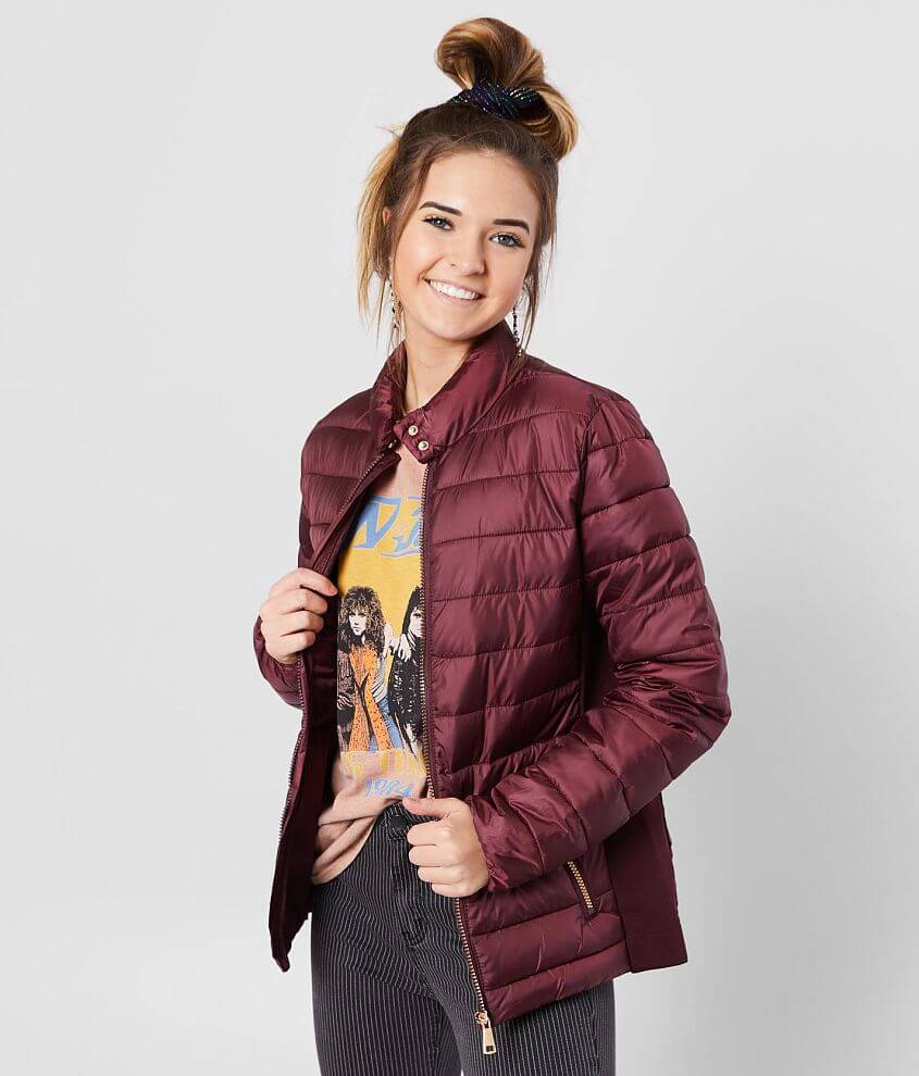 Ci Sono Quilted Puffer Jacket Women s Coats Jackets in Wine Buckle