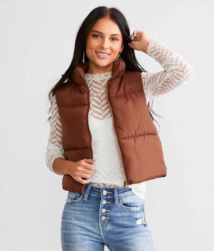 Love Tree Faux Leather Cropped Puffer Vest For Women In, 41% OFF