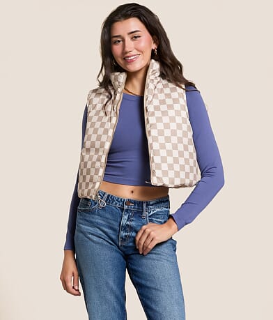 Ci Sono Checkered Reversible Cropped Vest front view