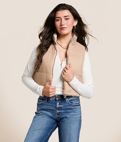 Ci Sono Checkered Reversible Cropped Vest front view