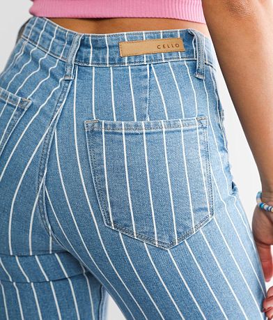 Cello Jeans High Rise Striped Flare Stretch Jean BACK_POCKET