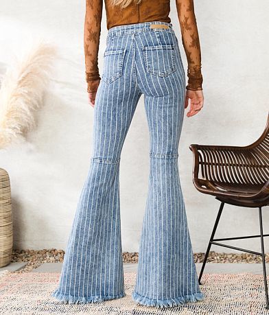 Cello High Rise Striped Flare Stretch Jean back view