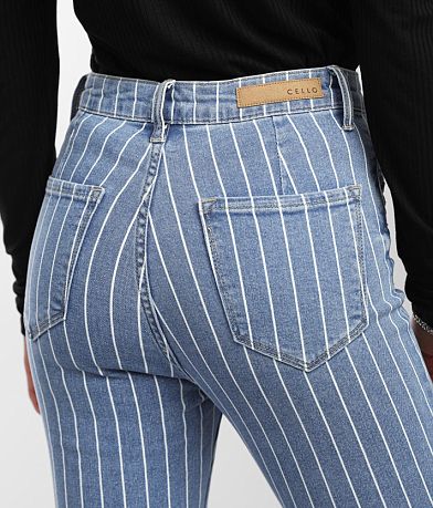Cello Jeans High Rise Striped Flare Stretch Jean BACK_POCKET